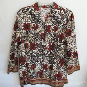 Units Woman brown beige floral beaded long sleeve button front shirt *Sz 2X*